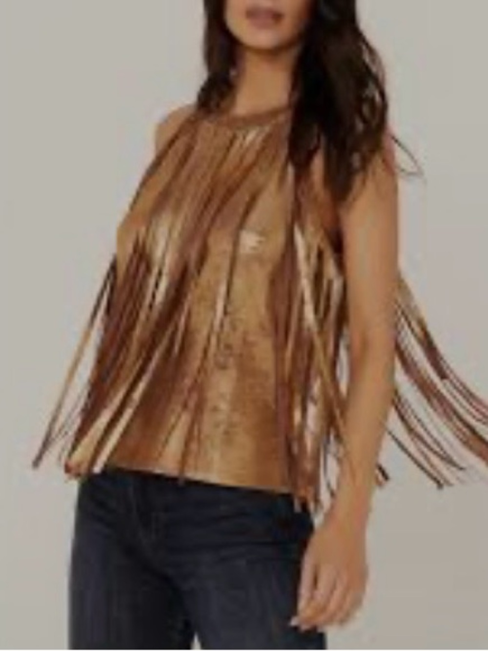 Idyllwind NEW Metallic Bronze Fringe Halter Tank NWT Lg